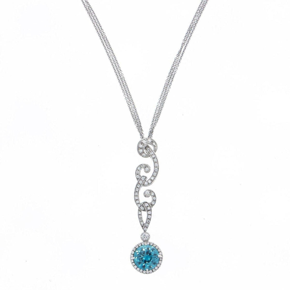 Estate Jewelry Estate Jewelry - White Gold Diamond & Blue Zircon Pendant Necklace | Manfredi Jewels