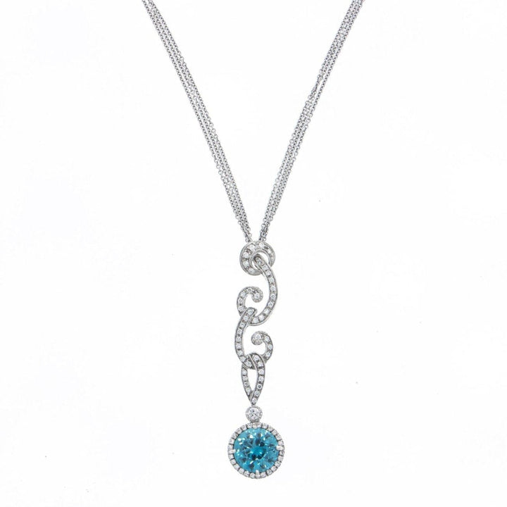 Estate Jewelry Estate Jewelry - White Gold Diamond & Blue Zircon Pendant Necklace | Manfredi Jewels