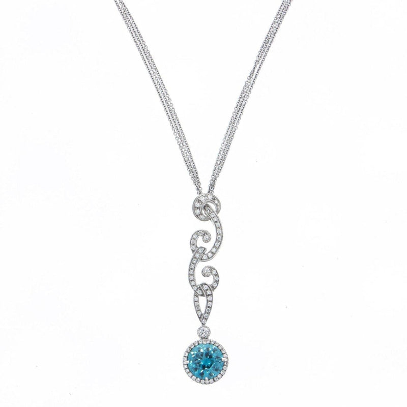 Estate Jewelry - White Gold Diamond & Blue Zircon Pendant Necklace | Manfredi Jewels