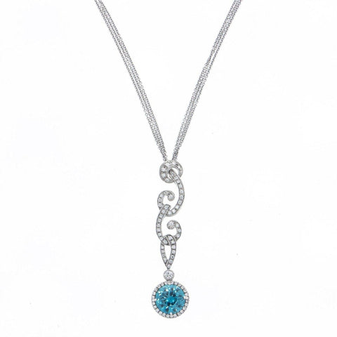 White Gold Diamond & Blue Zircon Pendant Necklace
