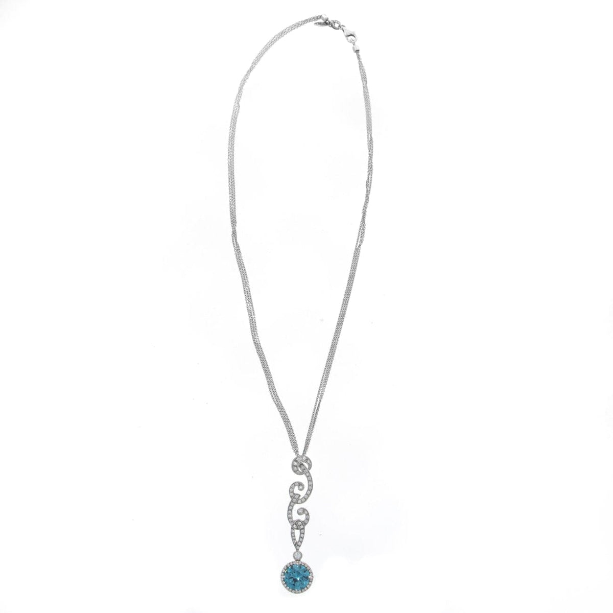 Estate Jewelry Estate Jewelry - White Gold Diamond & Blue Zircon Pendant Necklace | Manfredi Jewels