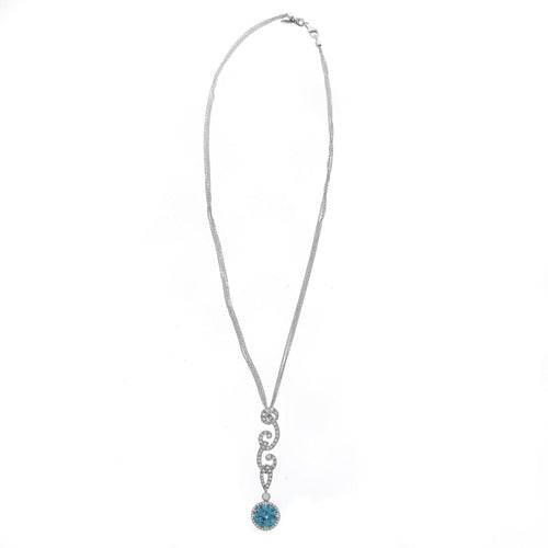 Estate Jewelry - White Gold Diamond & Blue Zircon Pendant Necklace | Manfredi Jewels