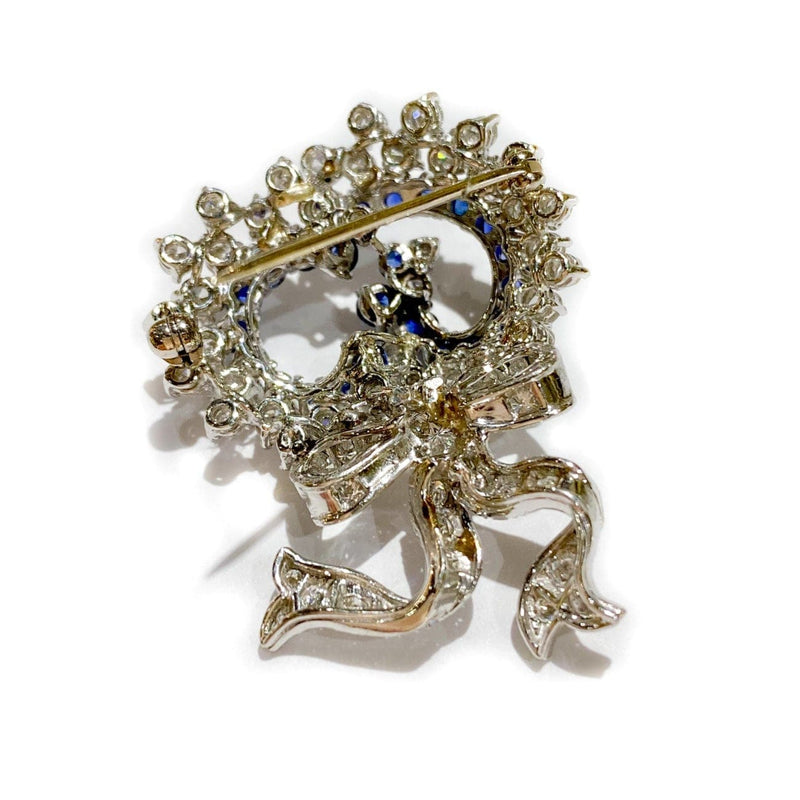 Estate Jewelry - White Gold Diamond & Sapphire Bow Brooch | Manfredi Jewels