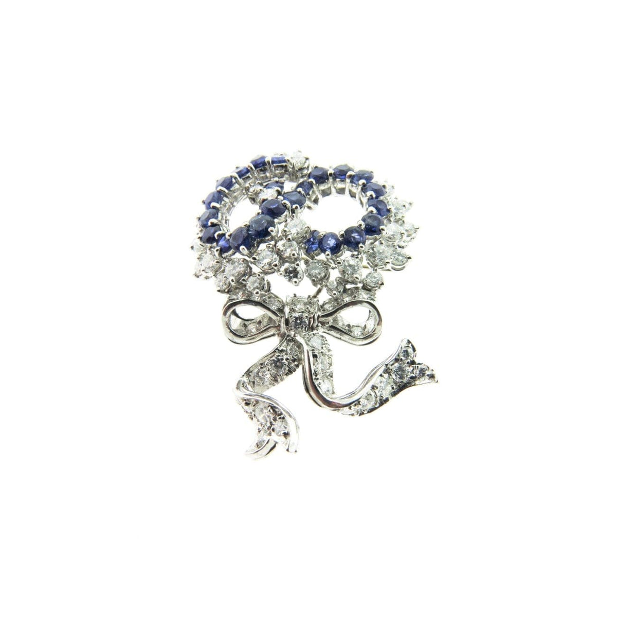 Estate Jewelry Estate Jewelry - White Gold Diamond & Sapphire Bow Brooch | Manfredi Jewels