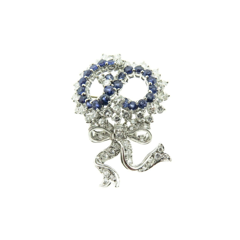 Estate Jewelry - White Gold Diamond & Sapphire Bow Brooch | Manfredi Jewels