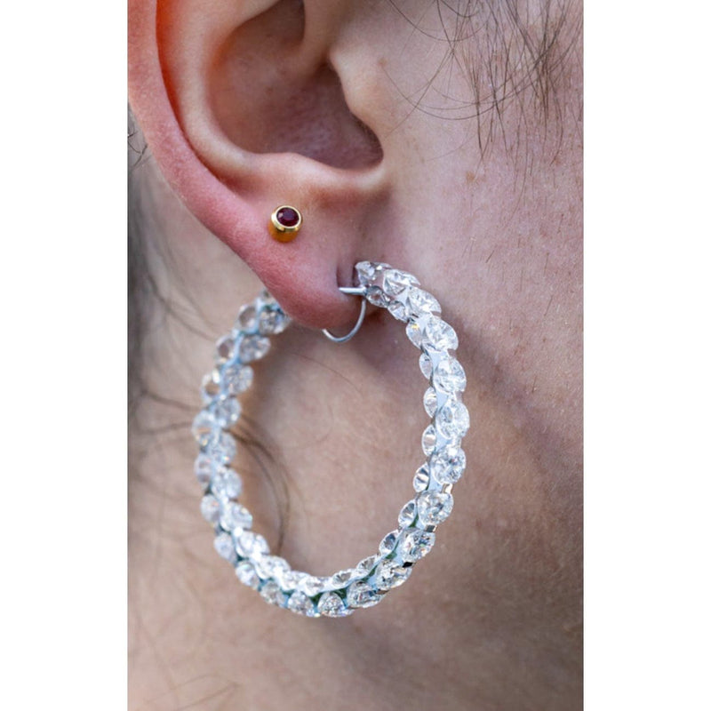 Estate Jewelry - White Gold Inside/out Diamond Hoops | Manfredi Jewels