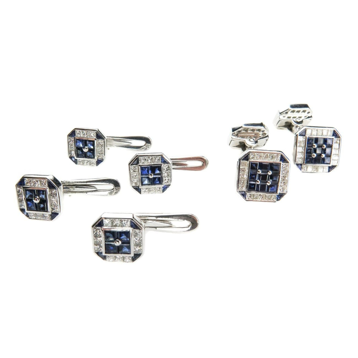 Estate Jewelry Estate Jewelry - White Gold Sapphire & Diamond Cufflinks Dress Set | Manfredi Jewels