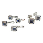 Estate Jewelry - White Gold Sapphire & Diamond Cufflinks Dress Set | Manfredi Jewels