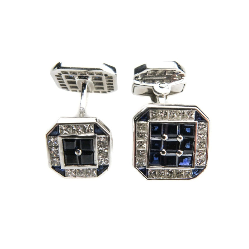 Estate Jewelry - White Gold Sapphire & Diamond Cufflinks Dress Set | Manfredi Jewels