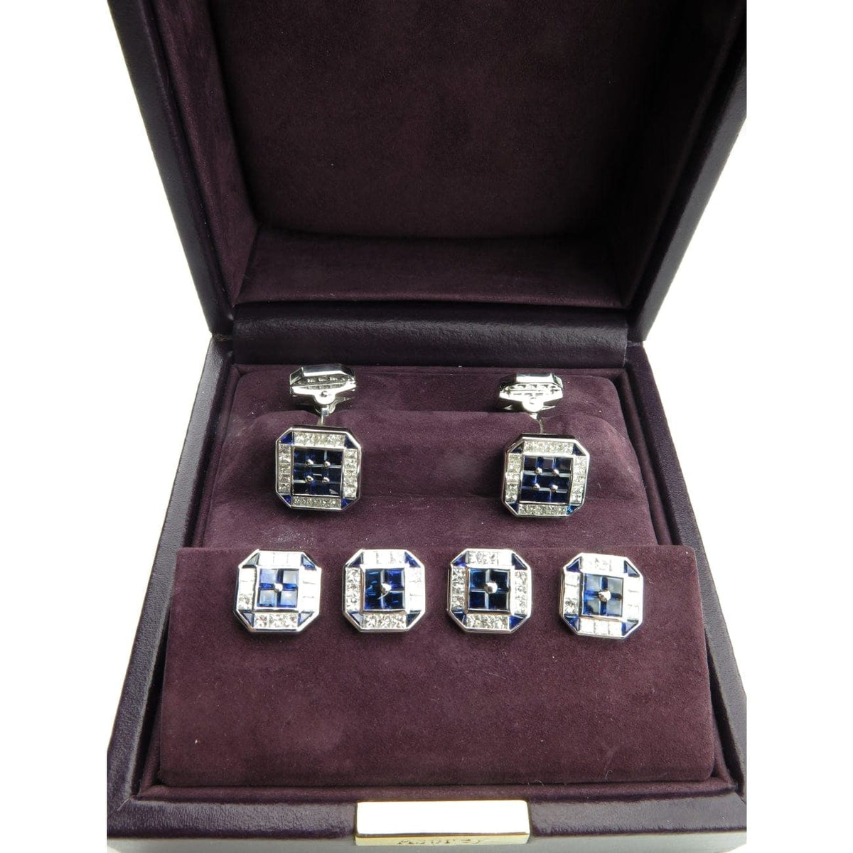 Estate Jewelry Estate Jewelry - White Gold Sapphire & Diamond Cufflinks Dress Set | Manfredi Jewels