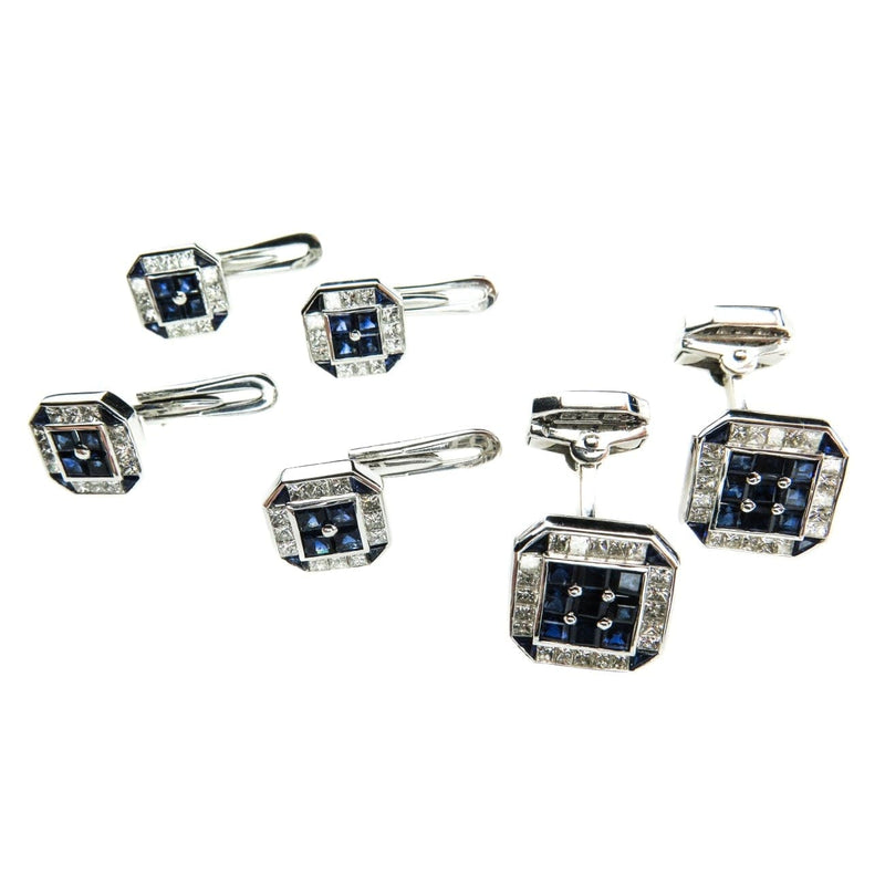 Estate Jewelry Estate Jewelry - White Gold Sapphire & Diamond Cufflinks Dress Set | Manfredi Jewels