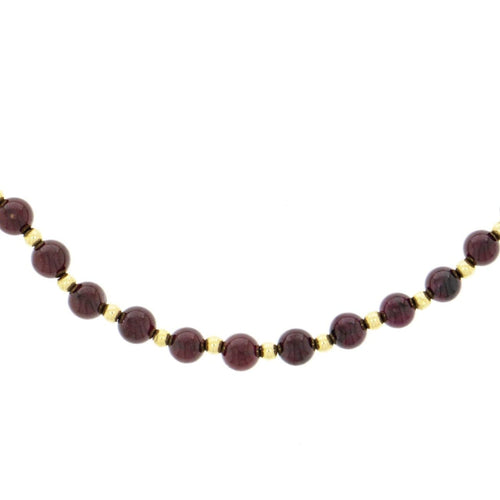 Estate Jewelry - Yellow Gold Garnet Bead Necklace | Manfredi Jewels