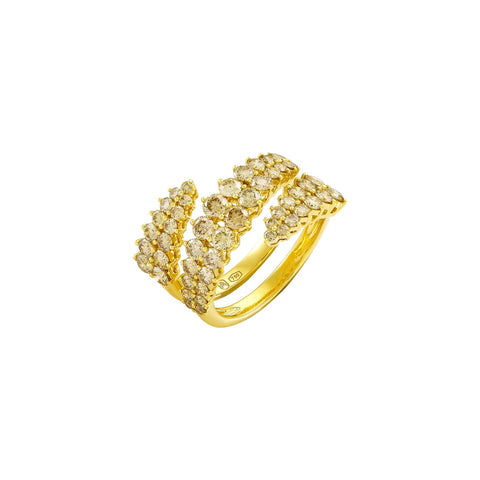 Double Loop 18K Yellow Gold Brown Diamond Ring