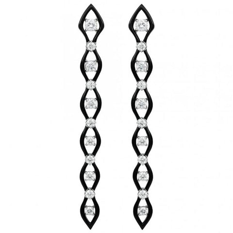 Diamonds In Color 18K White Gold Hand Carved Ceramic & Diamonds Earrings