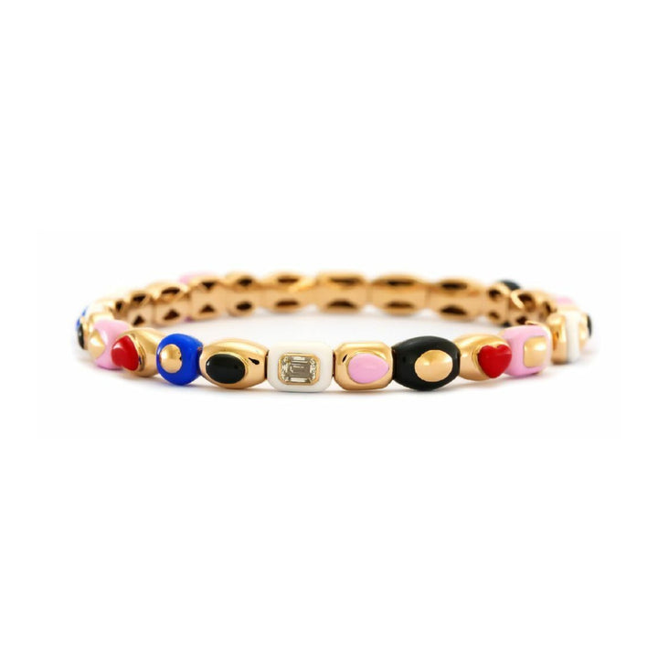 Etho Maria Jewelry - Harlequin 18K Yellow Gold One Yellow Diamond Station & Mixed Color Ceramic Bangle Bracelet | Manfredi Jewels