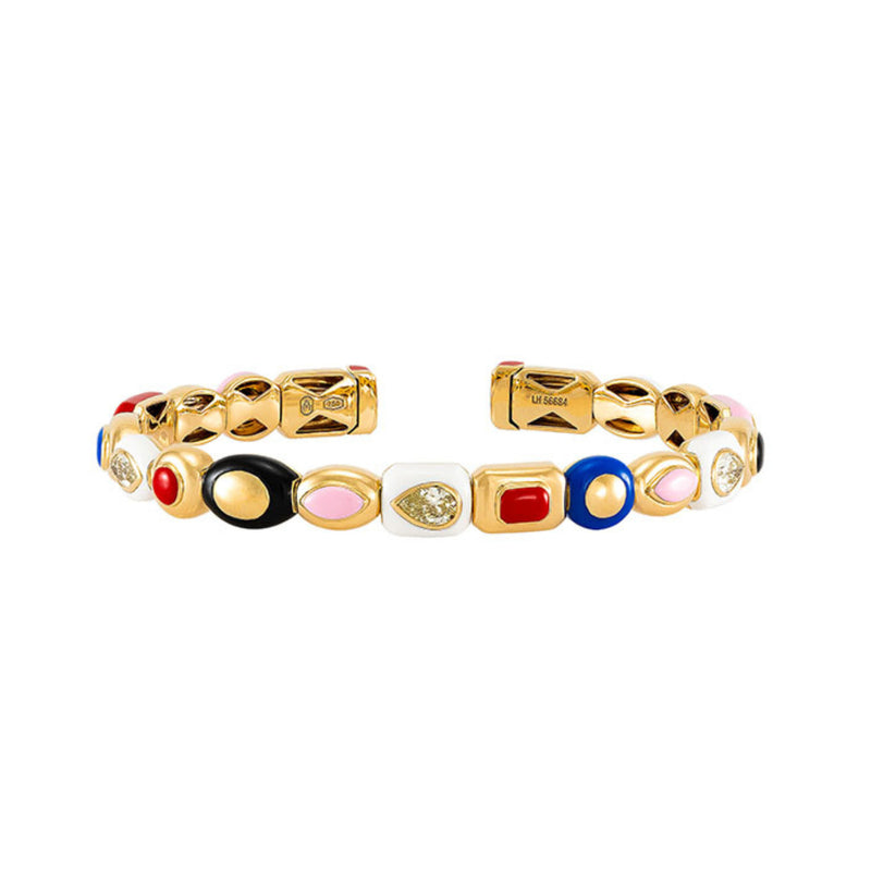 Etho Maria Jewelry - Harlequin 18K Yellow Gold Three Yellow Diamond Station & Mixed Color Ceramic Bangle Bracelet | Manfredi Jewels