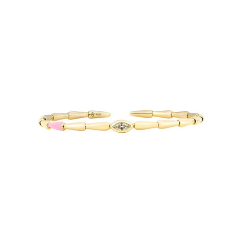 Etho Maria Jewelry - Noble 18K Yellow Gold Brown Diamond and Pink Ceramic Bangle Bracelet | Manfredi Jewels