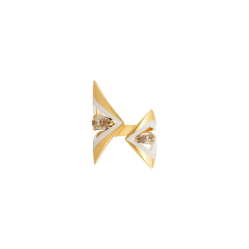 Etho Maria Jewelry - Penna 18K Yellow Gold Brown Diamond & White Ceramic Ring | Manfredi Jewels