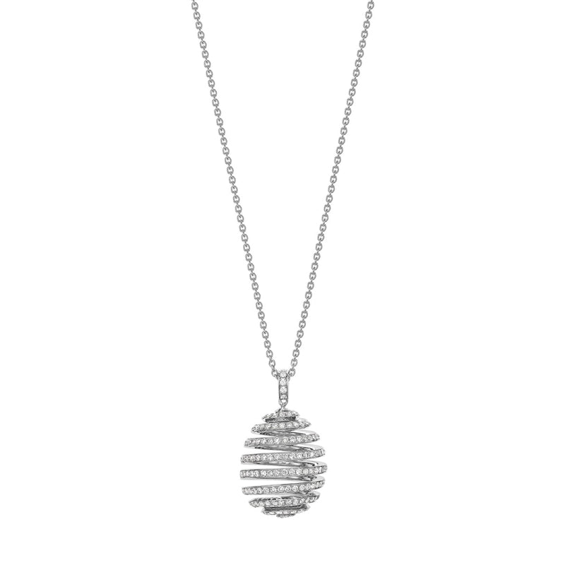 Fabergé Jewelry - Essence 18K White Gold Diamond Pavé Spiral Egg Pendant Necklace | Manfredi Jewels