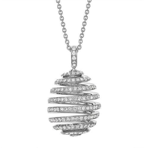 Fabergé Jewelry - Essence 18K White Gold Diamond Pavé Spiral Egg Pendant Necklace | Manfredi Jewels
