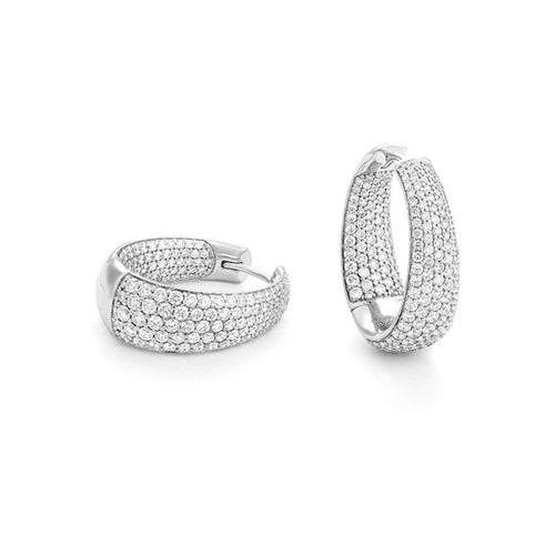 Facet Barcelona Jewelry - Classics 14K White Gold 3.30 ct Diamond Pavé Huggie Earrings | Manfredi Jewels