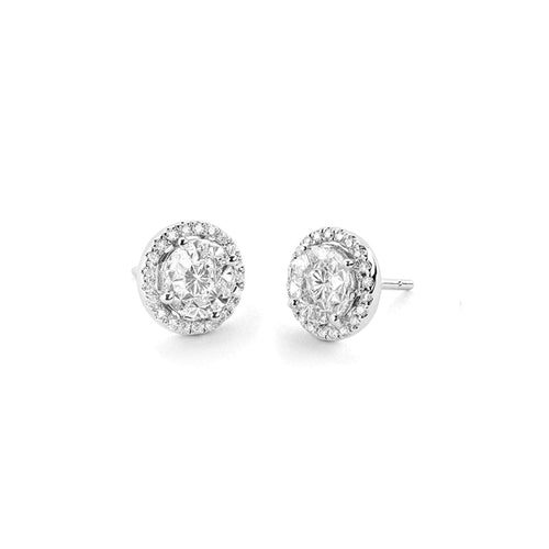 Facet Barcelona Jewelry - Diamond Cluster 14Kt White Gold Earrings | Manfredi Jewels