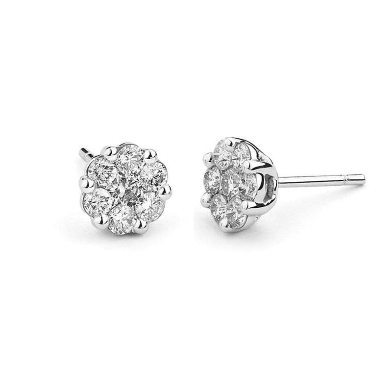 Facet Barcelona Jewelry - Diamond Cluster 14Kt White Gold Earrings | Manfredi Jewels