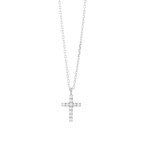 Facet Barcelona Jewelry - Diamond Cross 14Kt White Gold Necklace | Manfredi Jewels