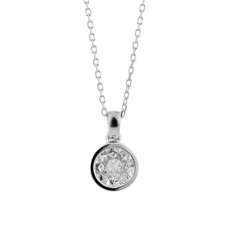 Facet Barcelona Jewelry - Diamond Invisibly Bezel Set Pendant 18K White Gold Necklace | Manfredi Jewels