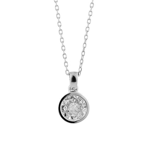 Facet Barcelona Jewelry - Diamond Invisibly Bezel Set Pendant 18K White Gold Necklace | Manfredi Jewels