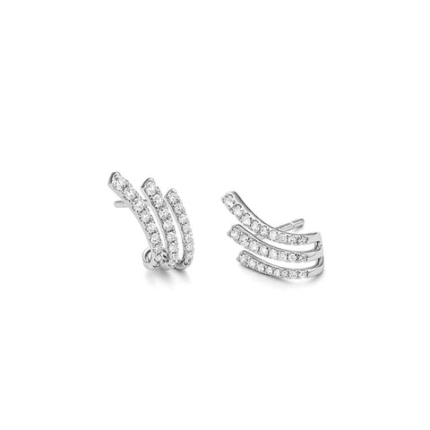 Diamond Triple Row Cuff 14Kt White Gold Earrings