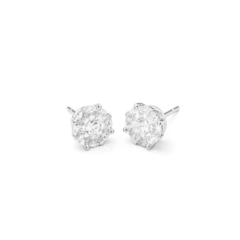 Invisibly Set 14Kt White Gold Stud Earrings