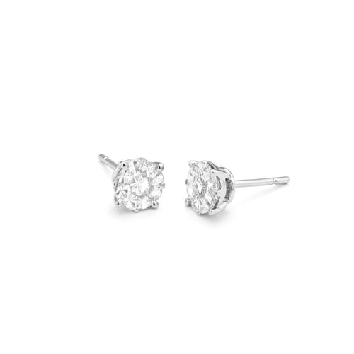 Facet Barcelona Jewelry - Invisibly Set Diamond 14Kt White Gold Stud Earrings | Manfredi Jewels