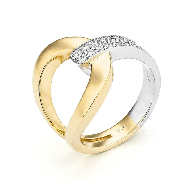 Facet Barcelona Jewelry - Round Brilliant Cut Diamonds 14Kt Yellow & White Gold Fashion Ring | Manfredi Jewels