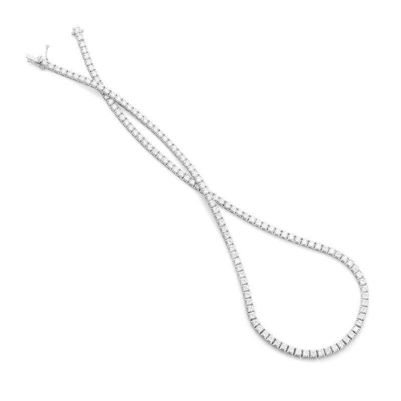Facet Barcelona Jewelry - Tennis 14K White Gold 18 Inches Eternity 10 ct Diamond Straight Line Necklace | Manfredi Jewels