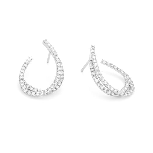 Facet Barcelona Jewelry - Trends 14K White Gold 1.50 ct Diamond Pavé Line Huggie Earrings | Manfredi Jewels