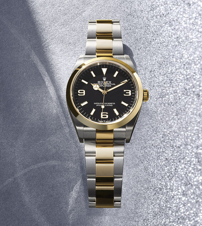 Rolex Explorer, Oyster, 36 mm, Oystersteel and yellow gold