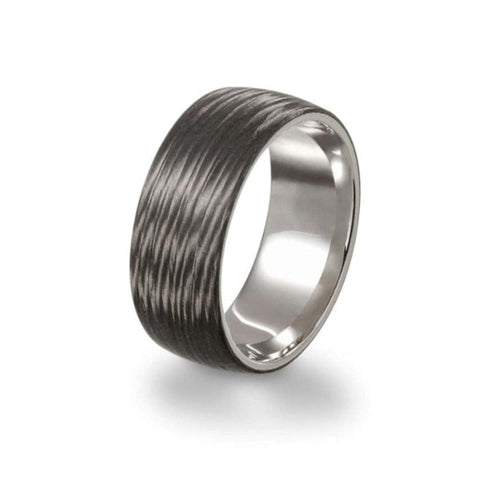 18Kt White Gold & Carbon 8Mm Band, Size 10.5