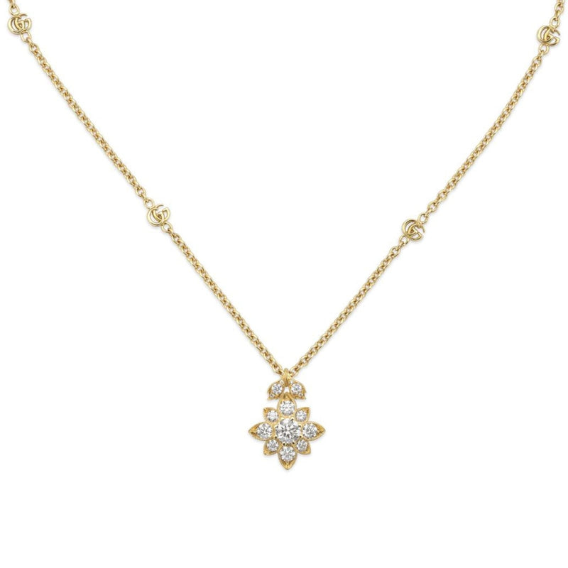 Gucci Jewelry - Flora 18K Yellow Gold Double G & Flower Diamond Necklace | Manfredi Jewels