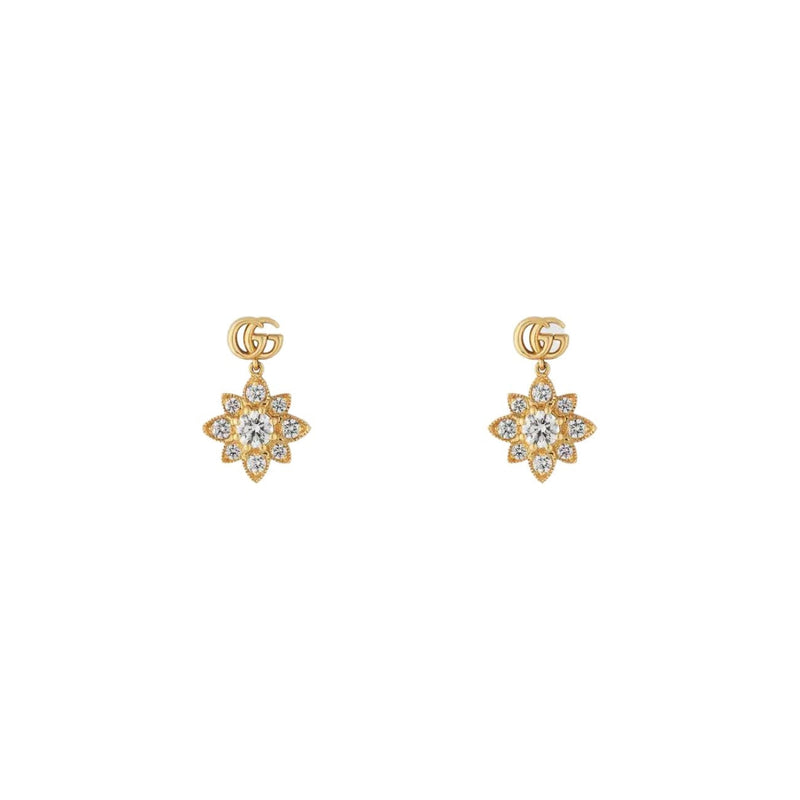 Gucci Jewelry - Flora 18K Yellow Gold Flower Double G Diamond Stud Earrings | Manfredi Jewels