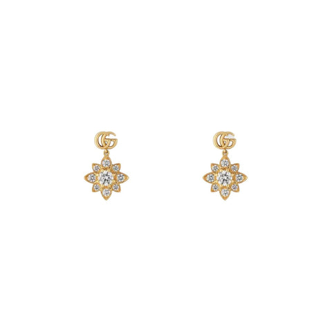 Gucci Flora 18k Yellow Gold Flower Double g Diamond Stud Earrings Jewelry Manfredi Jewels