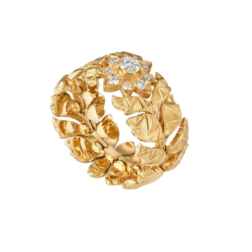 Gucci Jewelry - Flora 18K Yellow Gold Wide Flower Diamond Ring | Manfredi Jewels