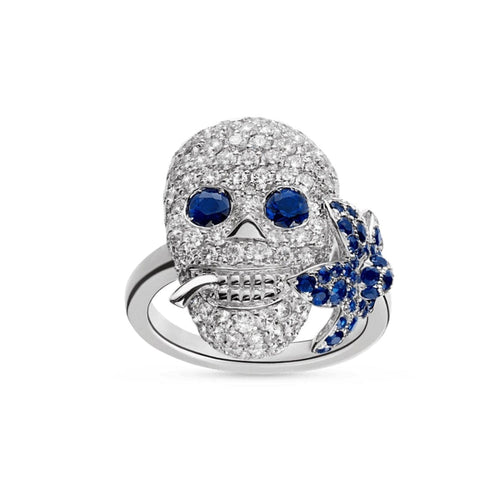 Gucci Jewelry - Flora Skull Ring With Diamond/Sapphies | Manfredi Jewels