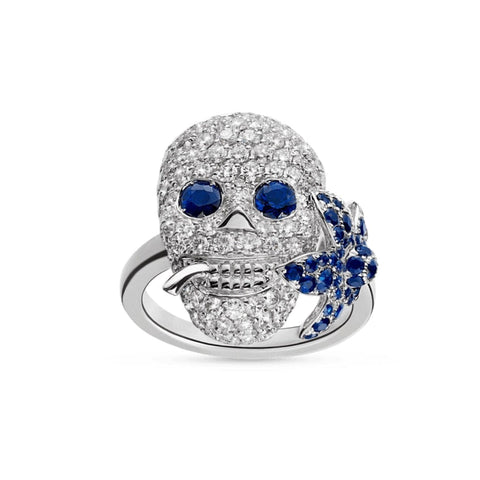 Flora Skull Ring With Diamond/Sapphies