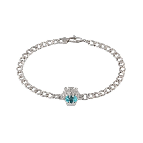 Gucci Jewelry - Lion Head 18K White Gold Aquamarine & Pavé Diamond Bracelet | Manfredi Jewels