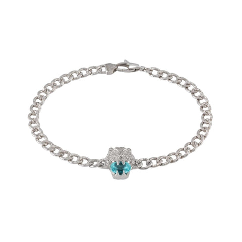 Lion Head 18K White Gold Aquamarine & Pavé Diamond Bracelet