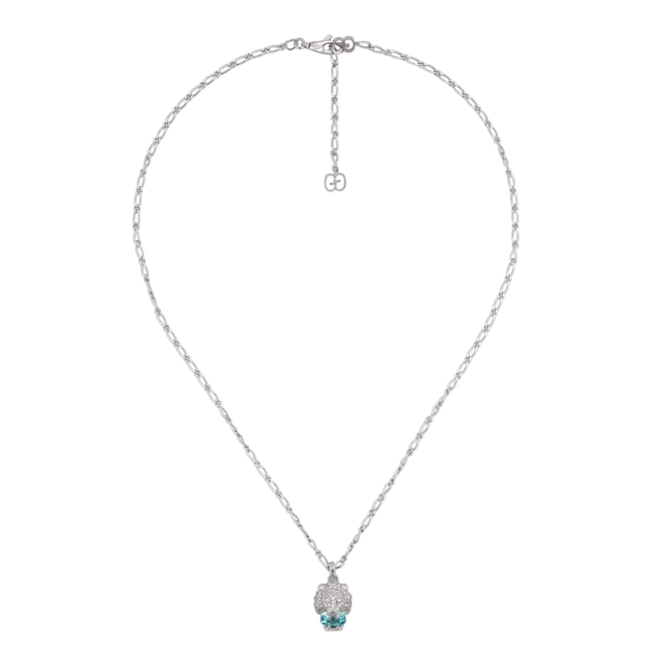 Gucci Lion Head 18k White Gold Pavé Diamond Necklace - Jewelry |