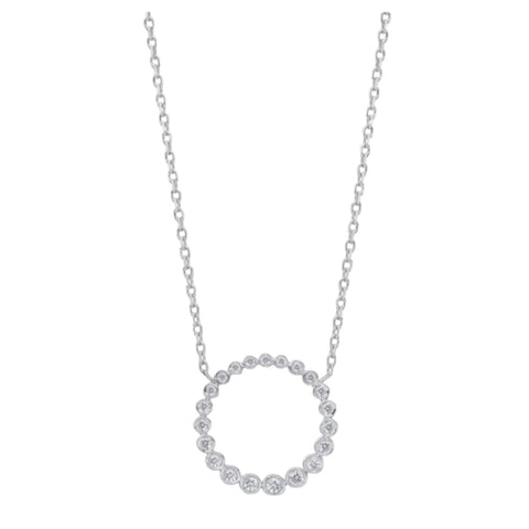 Diamond Circle Pendant 18K White Gold Necklace