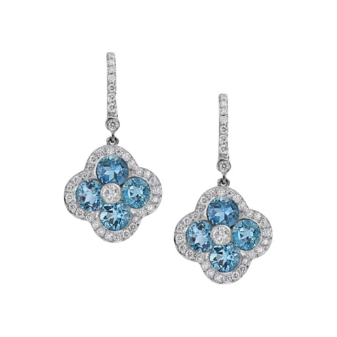 Fleur 18K White Gold Aquamarine & Leverback Earrings