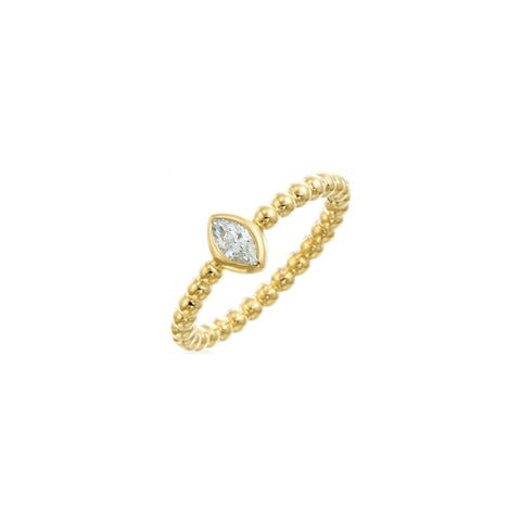 Nutmeg 18K Gold Beaded Marquise Cut Diamond Ring